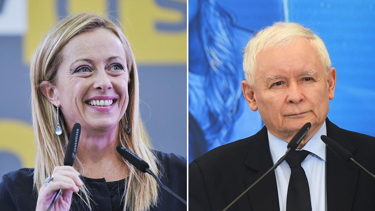 Giorgia Meloni pogratulowała Jarosławowi Kaczyńskiemu (fot.  Laura Lezza/Getty Images; Forum/Adam Chelstowski)