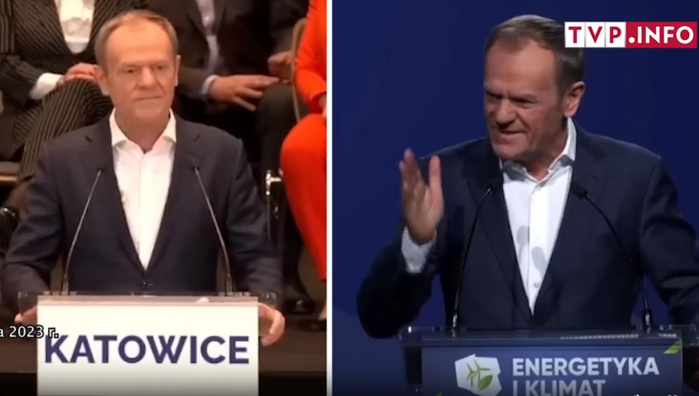 Jeden Donald Tusk i dwie skrajnie różne opinie nt. węgla (fot. TVP)