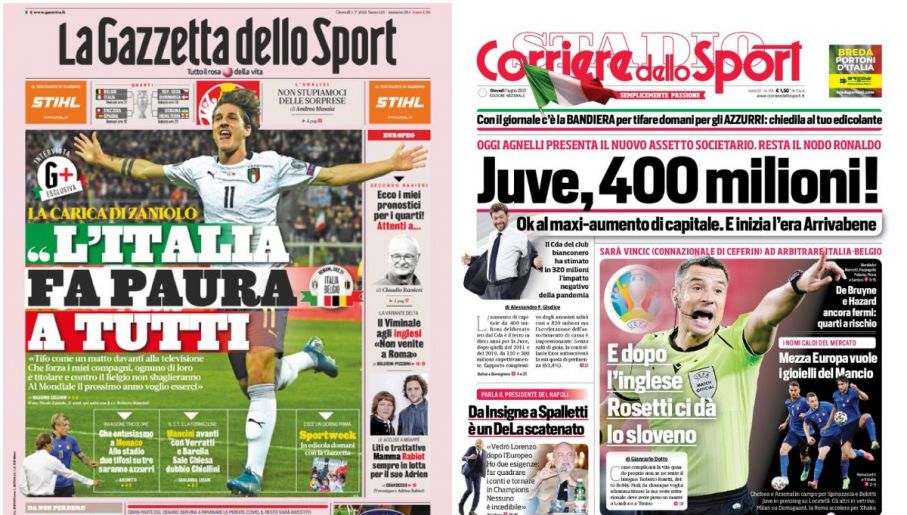 Okładki czwartkowych gazet sportowych we Włoszech (fot. Kiosko.net)