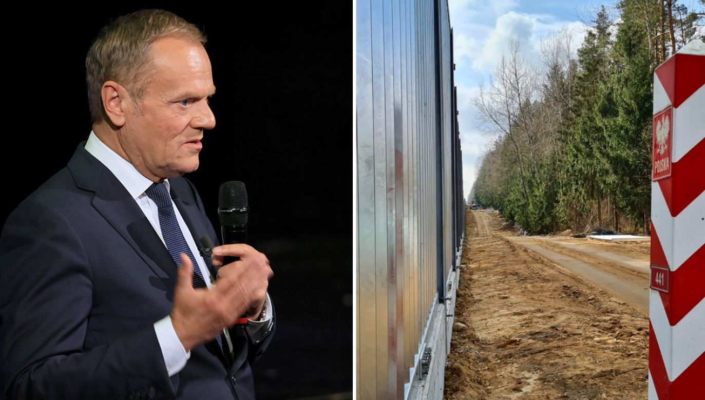 Donald Tusk i zapora chroniąca przed nielegalną migracją (fot. arch.PAP/Artur Reszko, PAP/Lech Muszyński)