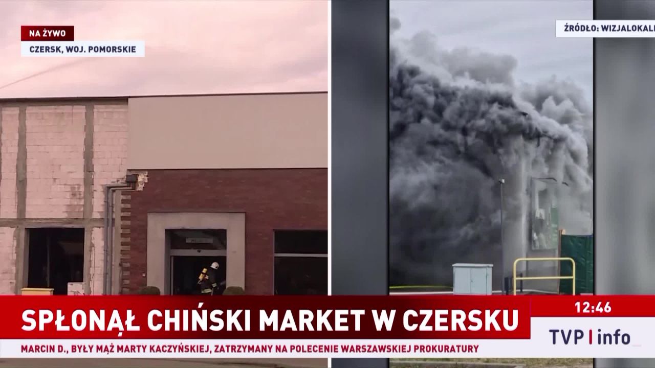 Dogaszanie pożaru chińskiego marketu w Czersku