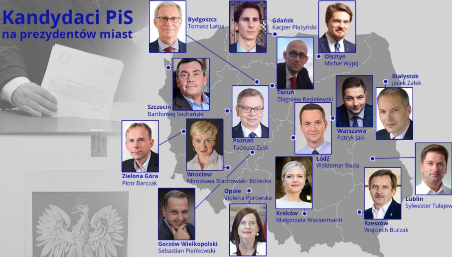 Kandydaci PiS na prezydentów miast (infografika portal TVP.info)