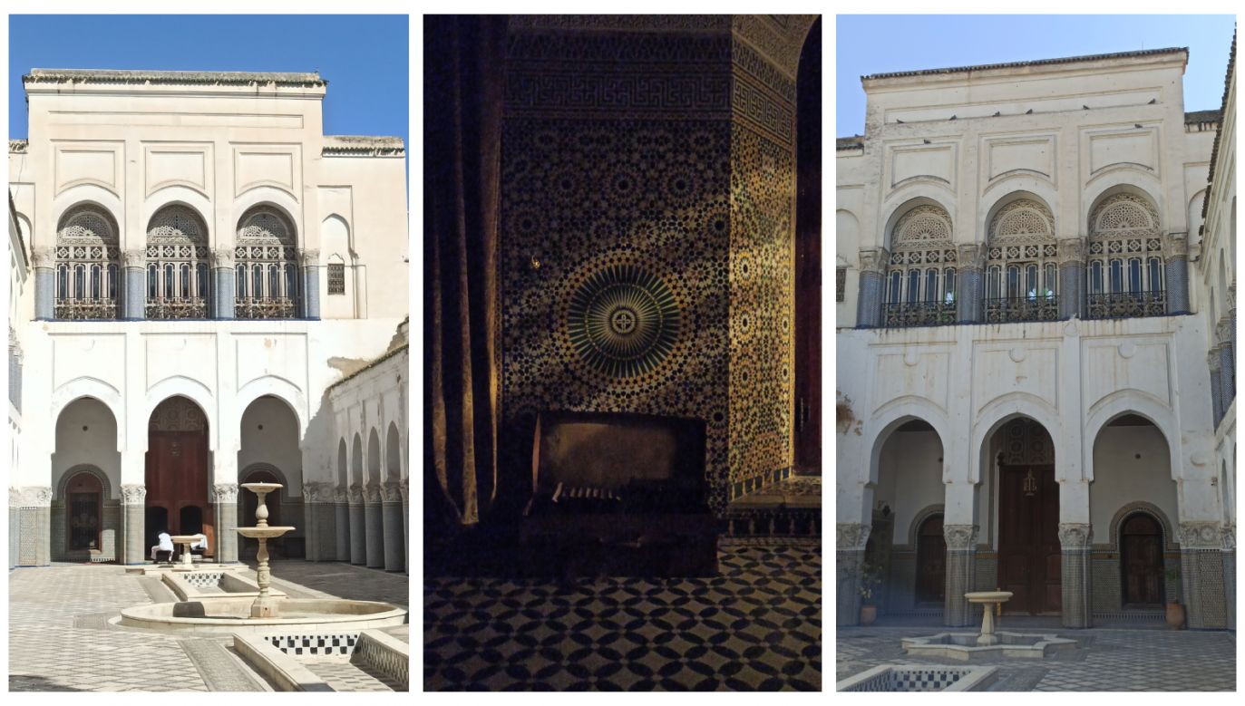 The façades (L, R) of the Moqri Palace towering above the inner courtyard and the geometric allegory of the birth of the universe (C). Photo: TVP World