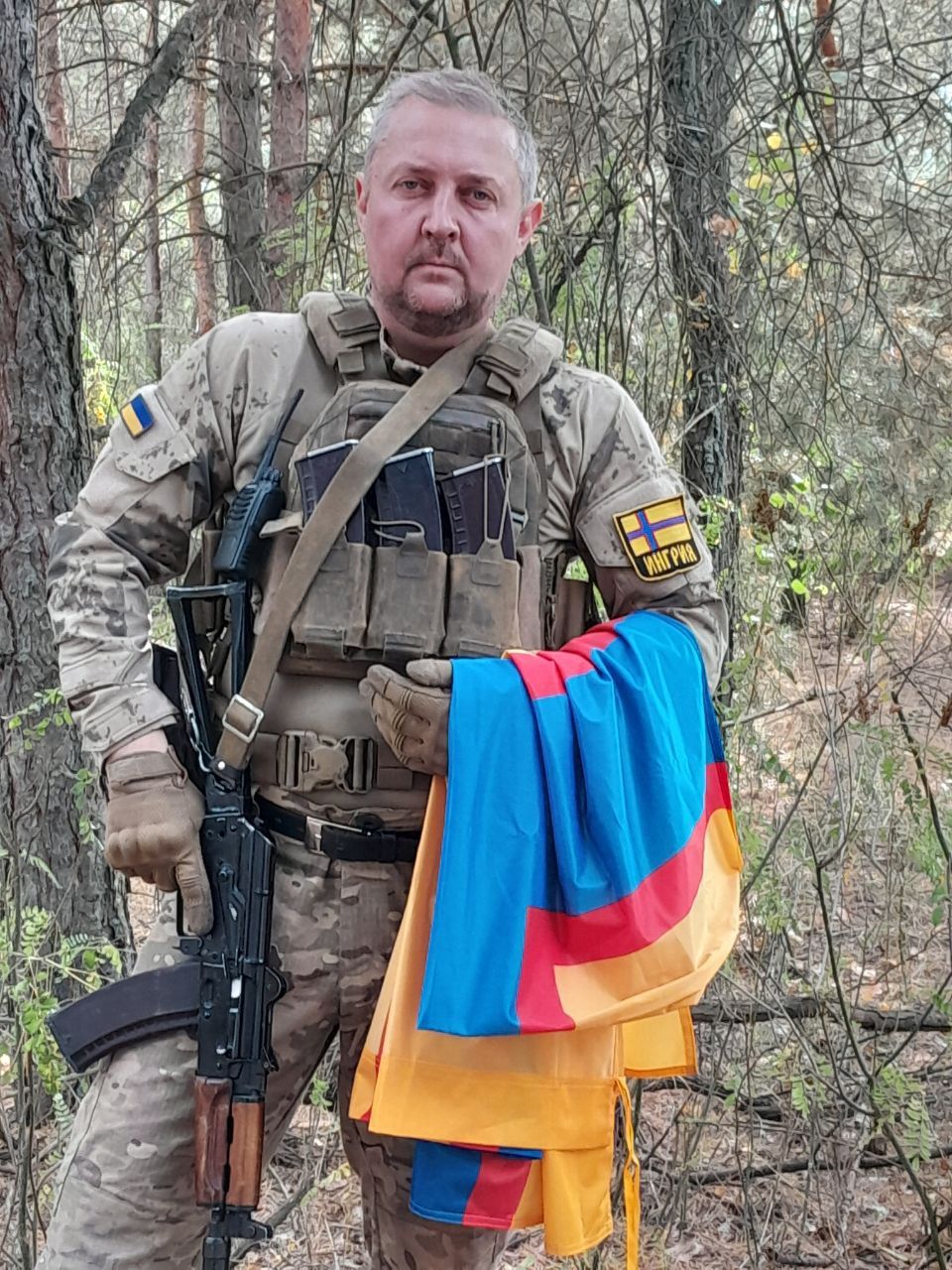 Koordynator ruchu Wolna Ingria Pawieł Miezierin walczący z putinowską Rosją w szeregach Sił Obrony Ukrainy. Zdjęcie: t.me/freeingria