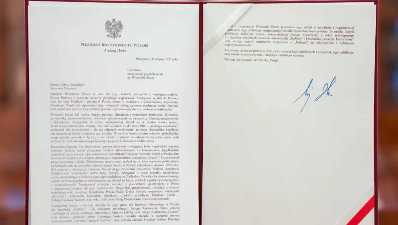 List prezydenta Andrzeja Dudy odczytano podczas pogrzebu Wojciecha Sikory w czwartek w podparyskim Maisons–Laffitte (fot. KPRP/Marek Borawski)