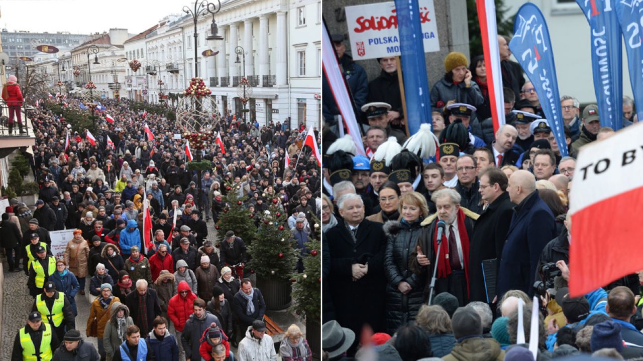 W weekend przez Warszawę przeszły marsze przeciwników i zwolenników zmian forsowanych przez parię Jarosława Kaczyńskiego (fot. PAP/Rafał Guz/Jacek Turczyk)