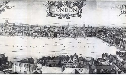 Wojna trzydziestoletnia rzuciła Hollara do Londynu, gdzie już jako Wenzeslaus dorobił się fortuny i naśladowców. Na zdjęciu „Długi widok” Londynu  Bankside, 1647. Fot. Public Domain, https://commons.wikimedia.org/w/index.php?curid=10686855