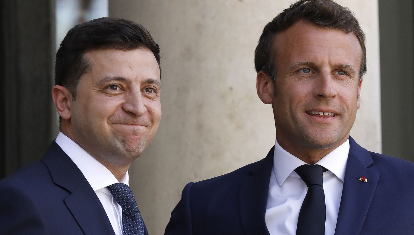 Wołodymyr Zełenski i Emmanuel Macron (fot.  Antoine Gyori/Corbis via Getty Images)